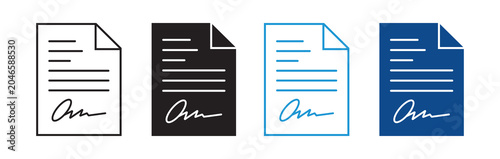 Vászonkép Signed Document Icon Vector Collection in Outline and Solid Style for Legal and