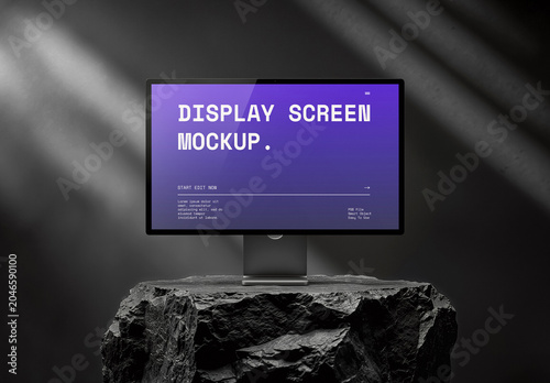 Screen Mockup Desktop Display On Black Rock
