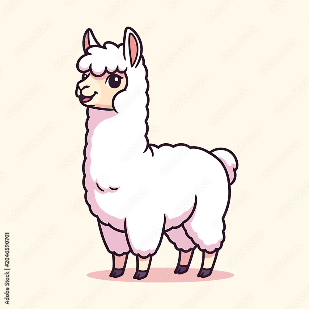 Fototapeta premium Cute White Llama Cartoon Character.