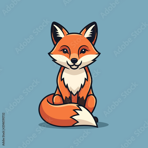 Cute Cartoon Fox Sitting Down.
