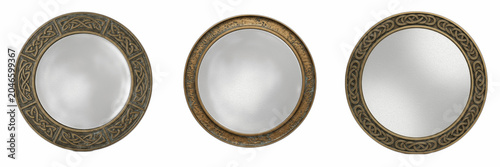 Isolated Round Gold Frame Mirror 3D Render Transparent Background Interior Decor Furniture Luxury Reflection Glass Home Design Graphic High Resolution Commercial Microstock