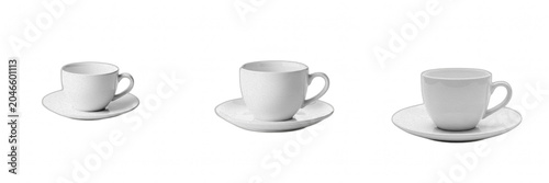 Isolated White Ceramic Coffee Cup Saucer 3D Render Transparent Background Porcelain Mug Empty Espresso Beverage Kitchenware Graphic High Resolution Commercial Microstock
