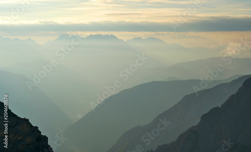 Sunrise in the Dolomite Alps in the vicinity of Tre Cime di Lavaredo, Italy