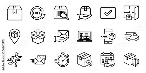 Logistics delivery and shipping icon set with delivery shipping logistics transport tracking transportation