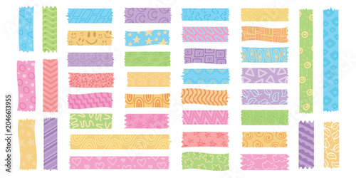 Colorful Patterned Washi Tape Strips Illustration Collection