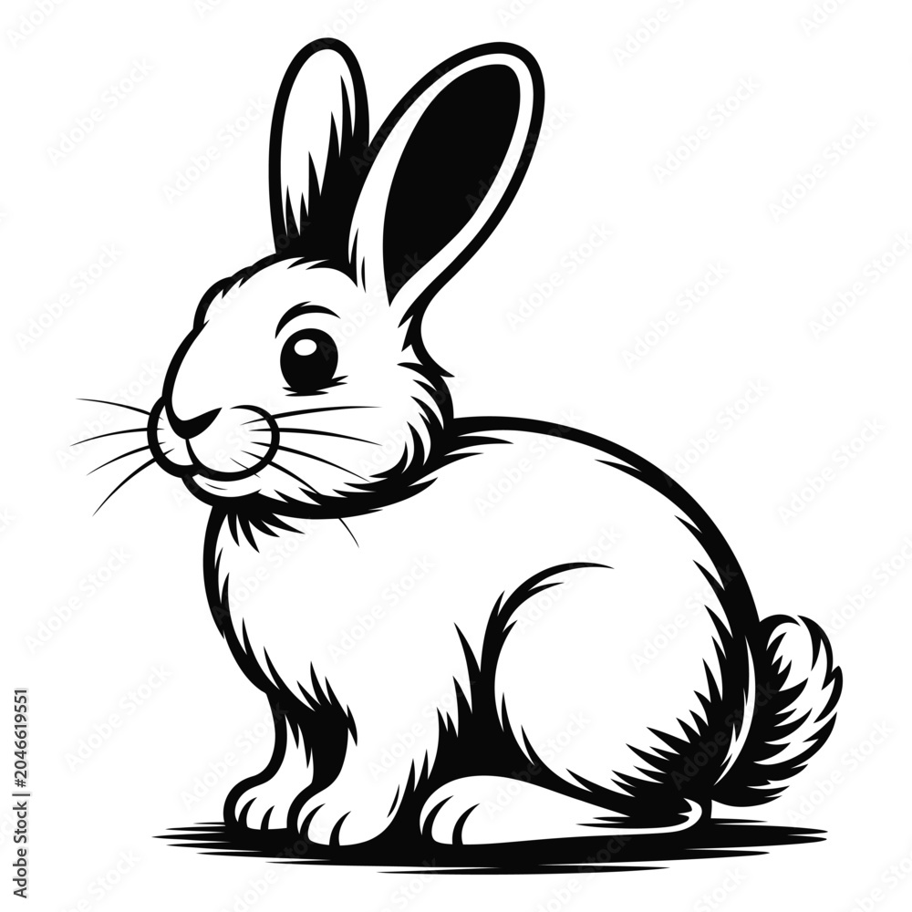 Fototapeta premium Rabbit Silhouette On White Background Black And White Illustration