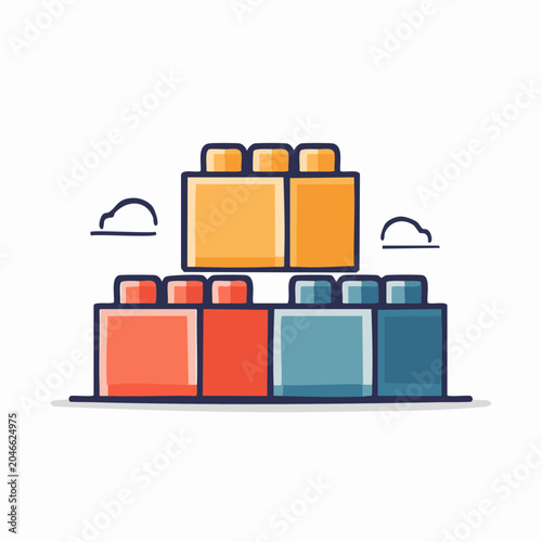 Colorful building blocks stacked on white background