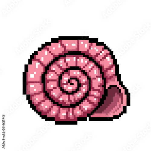 Pink spiral shell pixel art.