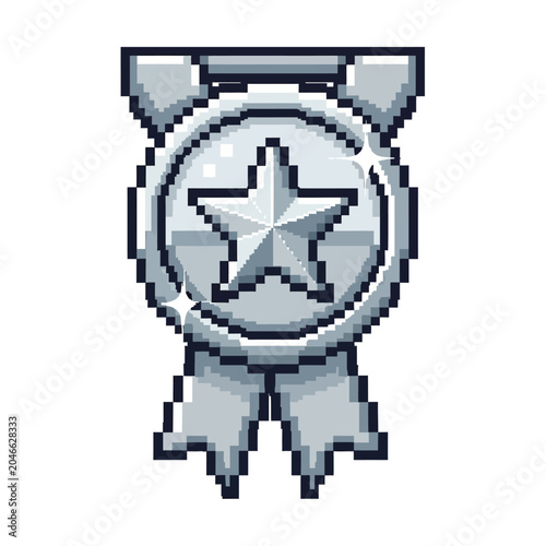 Pixel Art Medal Icon Design.