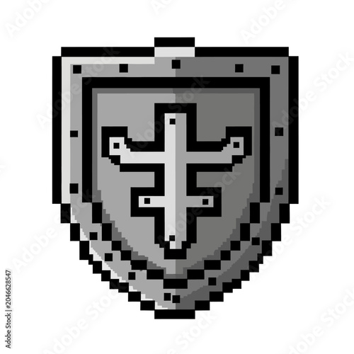 Pixel Art Shield Icon Design.