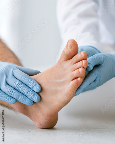 Podiatrist examining patient foot close up