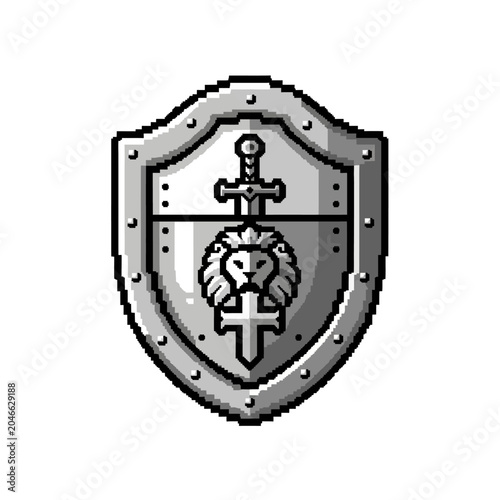 Shield with lion and sword.