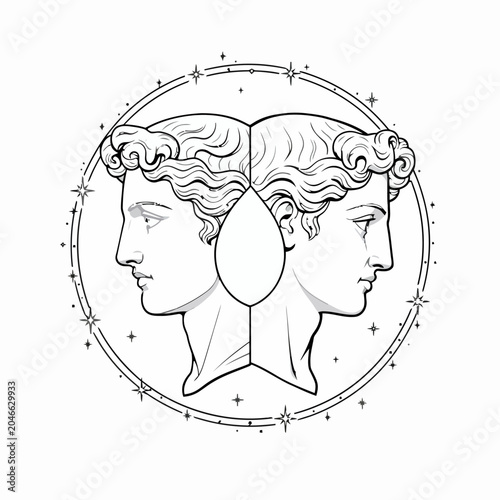 Two faces in profile circle.