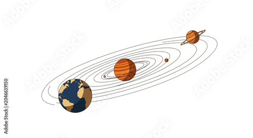 Photography Solar System Planets Orbiting Sun, Earth, Jupiter, Saturn, Space