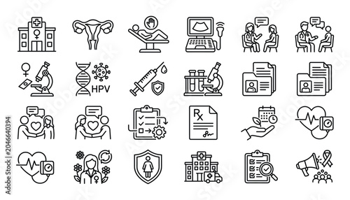Foto Women's health icons set gynecology therapy diagnostics and wellness concepts