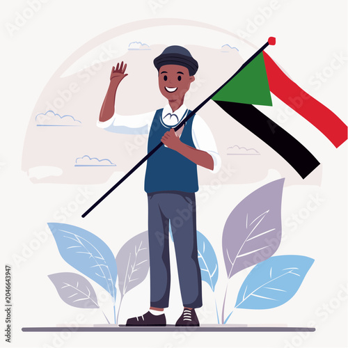 Man Waving Sudanese Flag