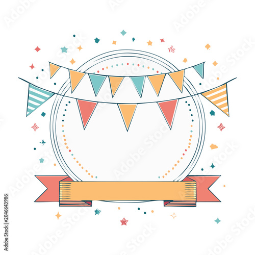 Party Banner Frame with Confetti and Ribbon