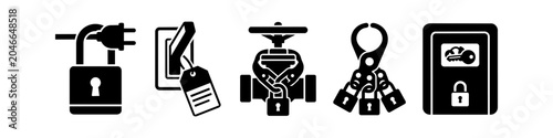 Fotografia Set of lockout tagout safety icons for industrial equipment maintenance
