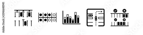Tableau sur toile Set of smart parking management icons featuring sensors, occupancy tracking, data charts, and vehicle navigation for modern urban infrastructure solutions