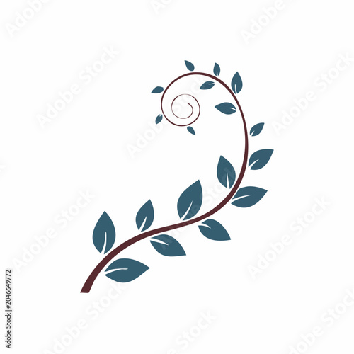 Stylized Swirling Vine with Blue Leaves