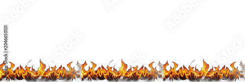 Realistic Fire Border Isolated on White Background: Intense Hot Flames, Burning Inferno Effect, Decorative Fire Line for Explosive Graphic Design, Emergency Concepts, Action Movie Effects, and Creativ