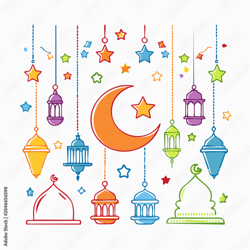 Fototapeta premium Ramadan Kareem Islamic Symbols and Lanterns