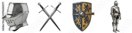 Foto 3D Realistic Medieval Knight Armor Set Isolated on Transparent Background: Steel