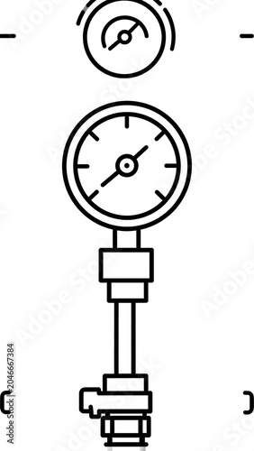 A line drawing of industrial pressure gauges