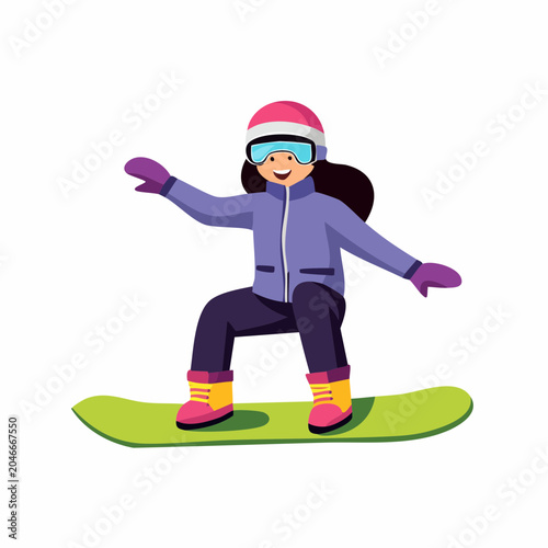 Cartoon Girl Snowboarding