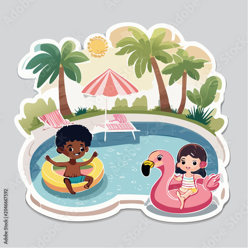 Children Enjoying a Summer Day at the Pool