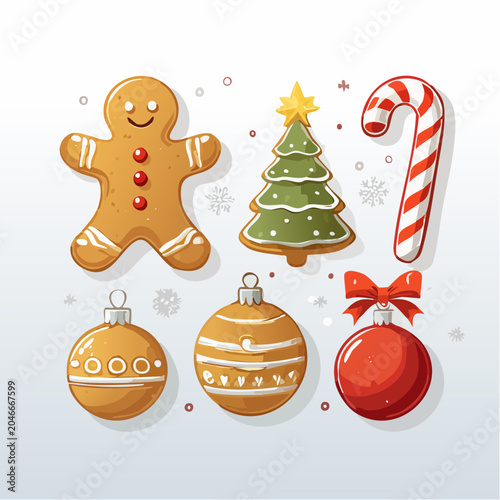 Christmas decorations set with gingerbread man and ornaments