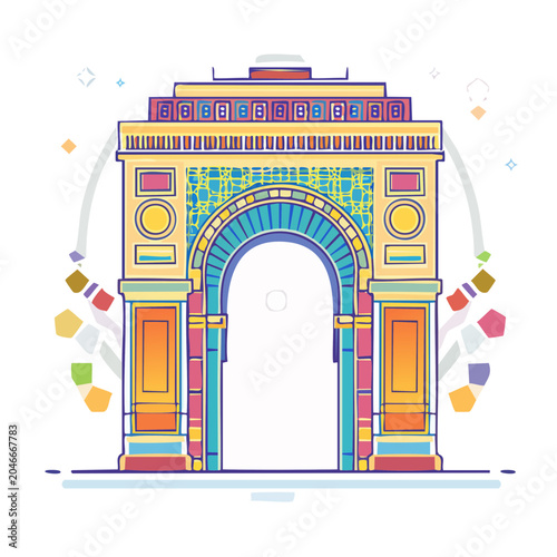 Flat Design Illustration of India Gate Monument
