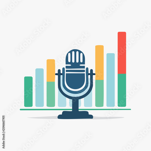 Microphone with colorful bar chart representing podcast growth