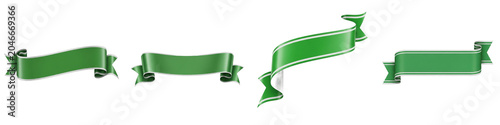 Green Ribbon Banners Set PNG - Glossy Satin Streamers and Curved Blank Labels Isolated on Transparent Background for St. Patrick's Day, Earth Day Sale, Eco Friendly Gift Wrap, and Festive Spring Holid