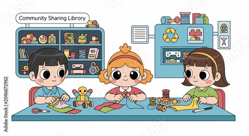 Children enjoying craft activities at a community sharing library.