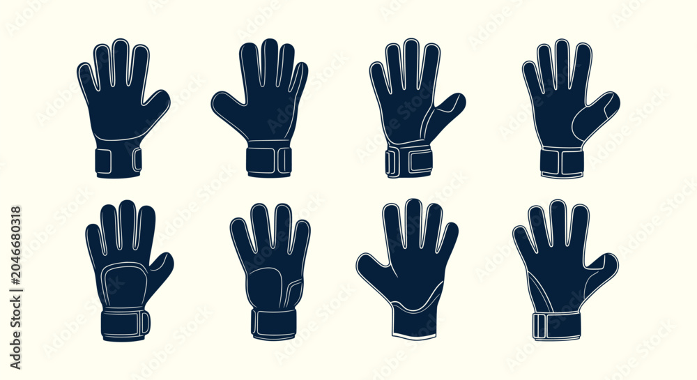 Fototapeta premium Professional Goalkeeper Glove Icon Set for Football and Soccer Training Equipment Vector Graphics
