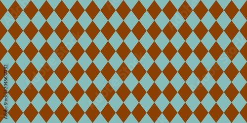 Seamless argyle pattern with brown and light blue diamond shapes. Geometric checkerboard background for textiles, wrapping paper, and digital design.