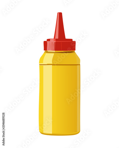 Obraz na plátně Yellow dispenser bottle of tangy honey mustard sauce for dipping crunchy golden