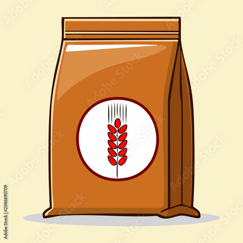 Fotografie Brown paper bottom gusset bag package adorned with red wheat graphic badge label