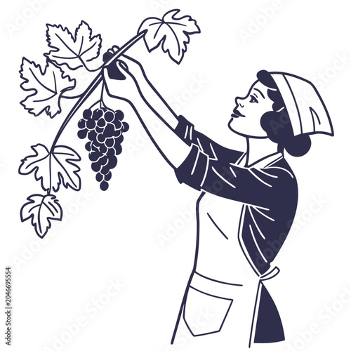 Tableau sur toile Flat vector illustration of a woman holding grapes, representing the wine industry, viticulture, vineyard harvest, and premium winemaking concept