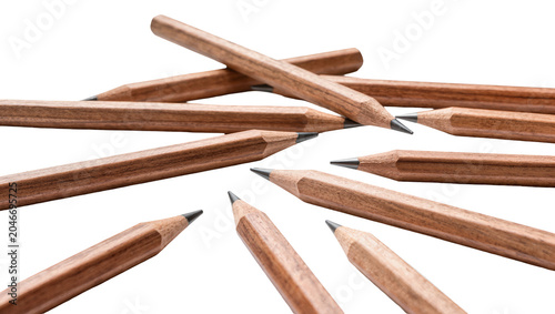 Isolated collection of natural wood pencils with sharpened graphite tips, essential for creativity