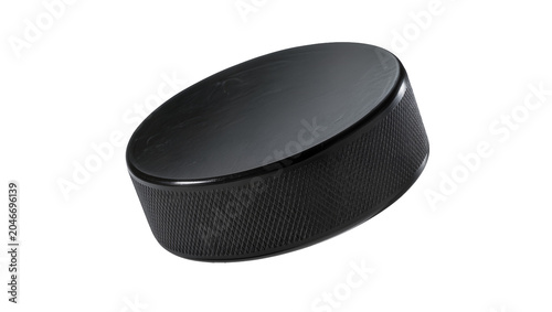 Canvas Print Isolated black ice hockey puck, professional sports equipment for winter games a