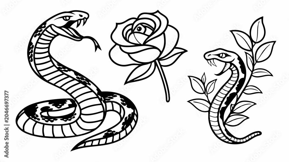 Fototapeta premium set-of-hand-drawn-snake-sketches--engraved