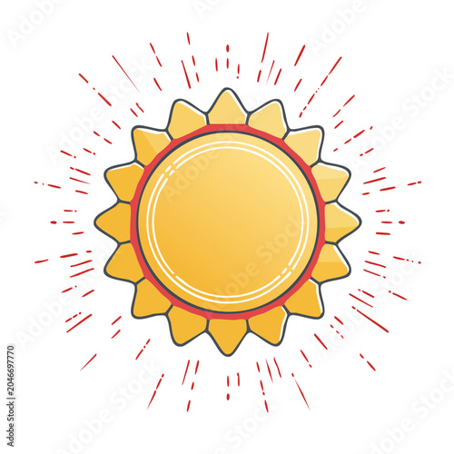 Stylized sun with rays on white background