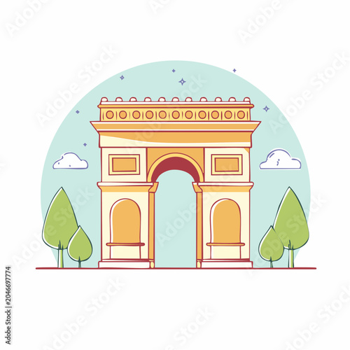 Stylized illustration of the Arc de Triomphe in Paris