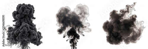 Принти на полотні Dark Smoke Explosion and Billowing Vapor Cloud Collection Isolated on White Back