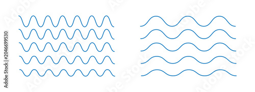Blue vector wavy and zigzag horizontal underline. Blue waves line set. Set of wavy lines pattern. Wave ornament. Wave thin line background.