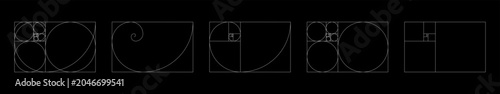 Photos Fibonacci horizontal numbers array set of 5 elements on black background
