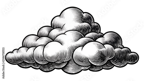 Photos Isolated retro cumulus cloud drawing with old-fashioned engraving style and shad