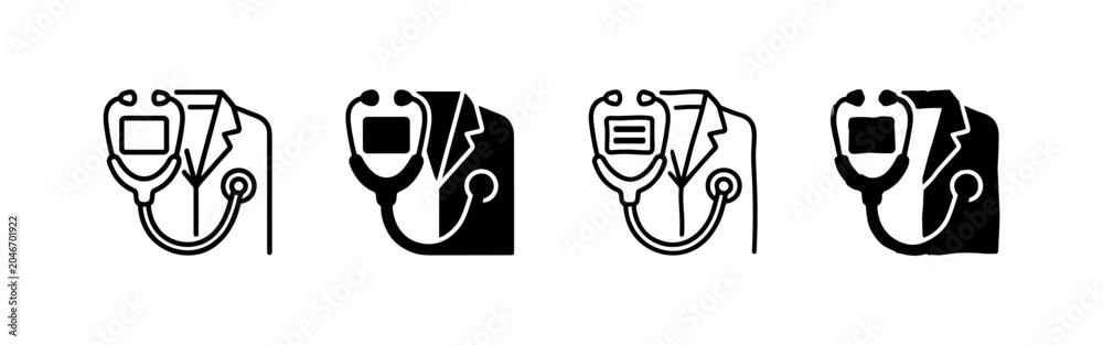 Fototapeta premium Doctor's Coat and Stethoscope Icon Set for Medical Professionals